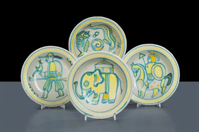 Quattro Piatti in Ceramica, Manifattura Gambone XX Secolo