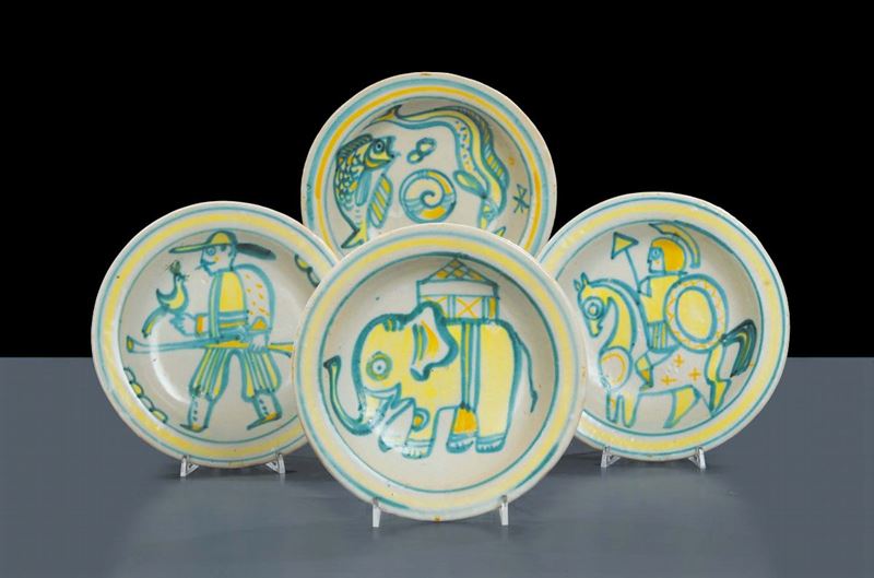 Quattro piatti in ceramica, manifattura Gambone XX secolo  - Asta Antiquariato e Dipinti Antichi - Cambi Casa d'Aste