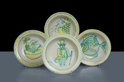 Quattro Piatti in Ceramica, Manifattura Gambone XX Secolo
