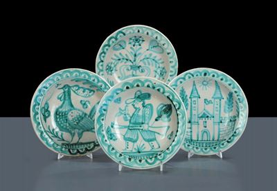 Quattro Piatti in Ceramica, Manifattura Gambone XX Secolo