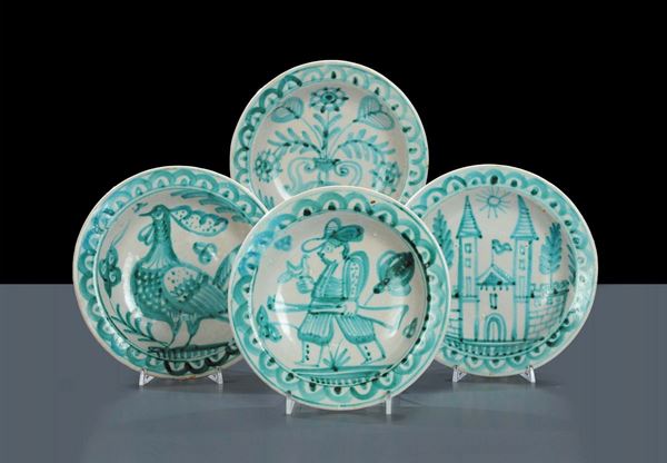 Quattro piatti in ceramica, manifattura Gambone XX secolo