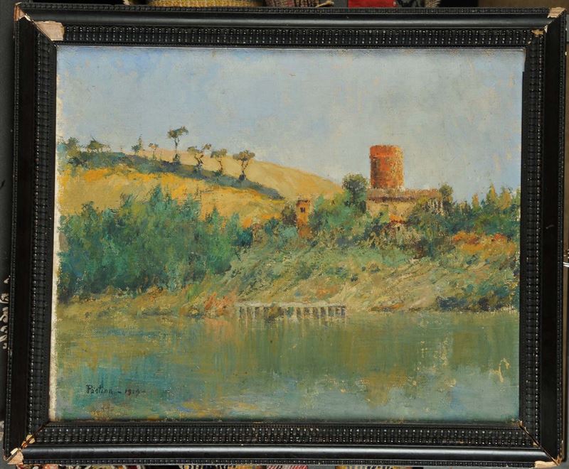 Giuseppe Pastina (1863-1942) Paesaggio con il Tevere, 1919  - Auction Old Paintings and Furnitures - Cambi Casa d'Aste