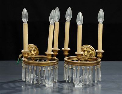 Coppia di Appliques in Bronzo Dorato a Tre Luci, XIX Secolo
