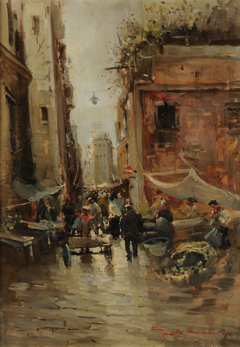 Guido Montanari (1933-2004)scena di Mercato Veduta di Venezia