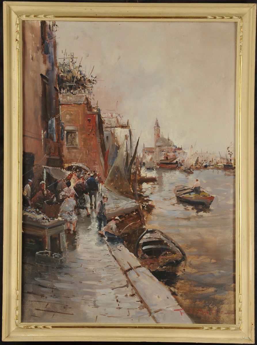 Guido Montanari (1933-2004)scena di Mercato Veduta di Venezia