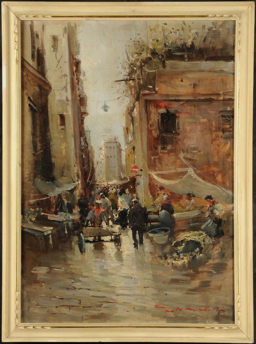 Guido Montanari (1933-2004)scena di Mercato Veduta di Venezia
