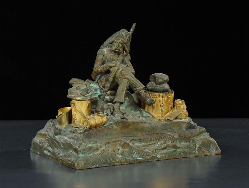 Calamaio in bronzo con dorature, XIX secolo  - Auction Old Paintings and Furnitures - Cambi Casa d'Aste