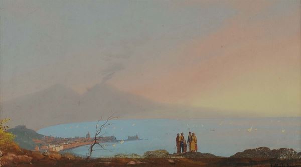 Anonimo del XX secolo Veduta di Napoli col Vesuvio
