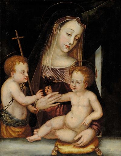 Scuola Toscana della Fine del XVIII Secolomadonna con Bambino e San Giovannino