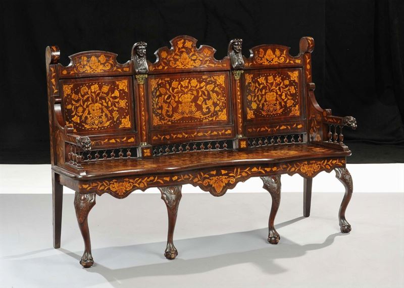 Panca a tre posti in legno intagliato, Olanda XIX secolo  - Auction Old Paintings and Furnitures - Cambi Casa d'Aste