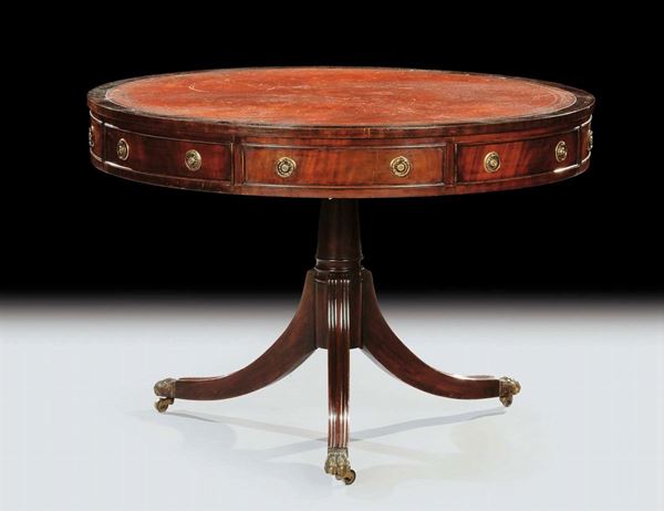 Tavolo circolare  lastronato in radica, XIX secolo
