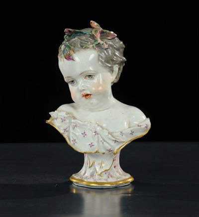 Bustino di Fanciullo in Porcellana Policroma di Meissen, XIX Secolo