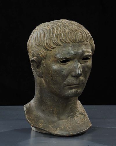 Testa Maschile a Finto Bronzo in Stile Classico, Napoli XIX Secolo