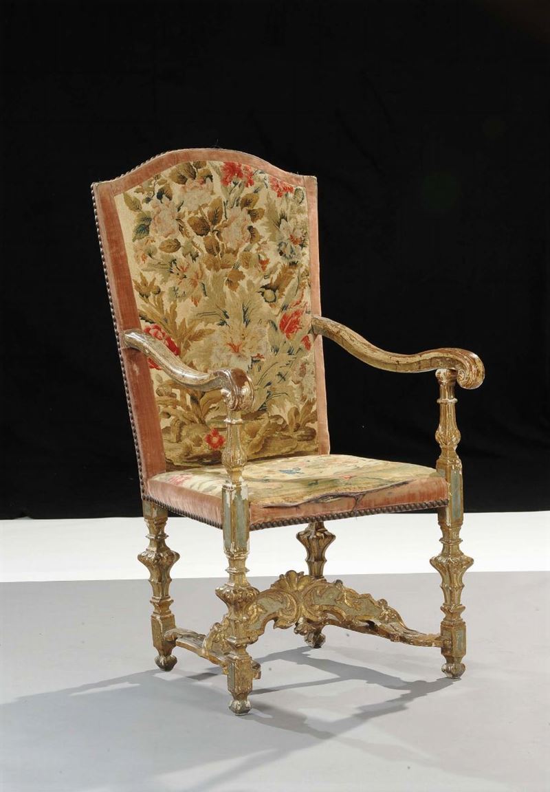 Poltrona Luigi XIV in legno intagliato e dorato, XVIII secolo  - Auction Old Paintings and Furnitures - Cambi Casa d'Aste