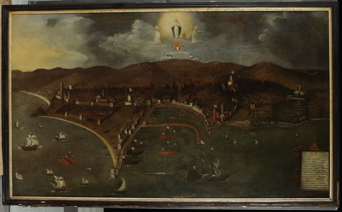Scuola del XVII Secoloveduta di Savona dal Mare con Indicazioni dei Principali Monumenti