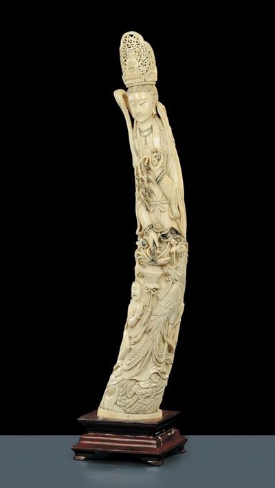 Guanyin in Avorio Finemente Scolpito, Cina XIX Secolo