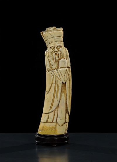 Scultura in Avorio Raffigurante Saggio, Cina XIX Secolo