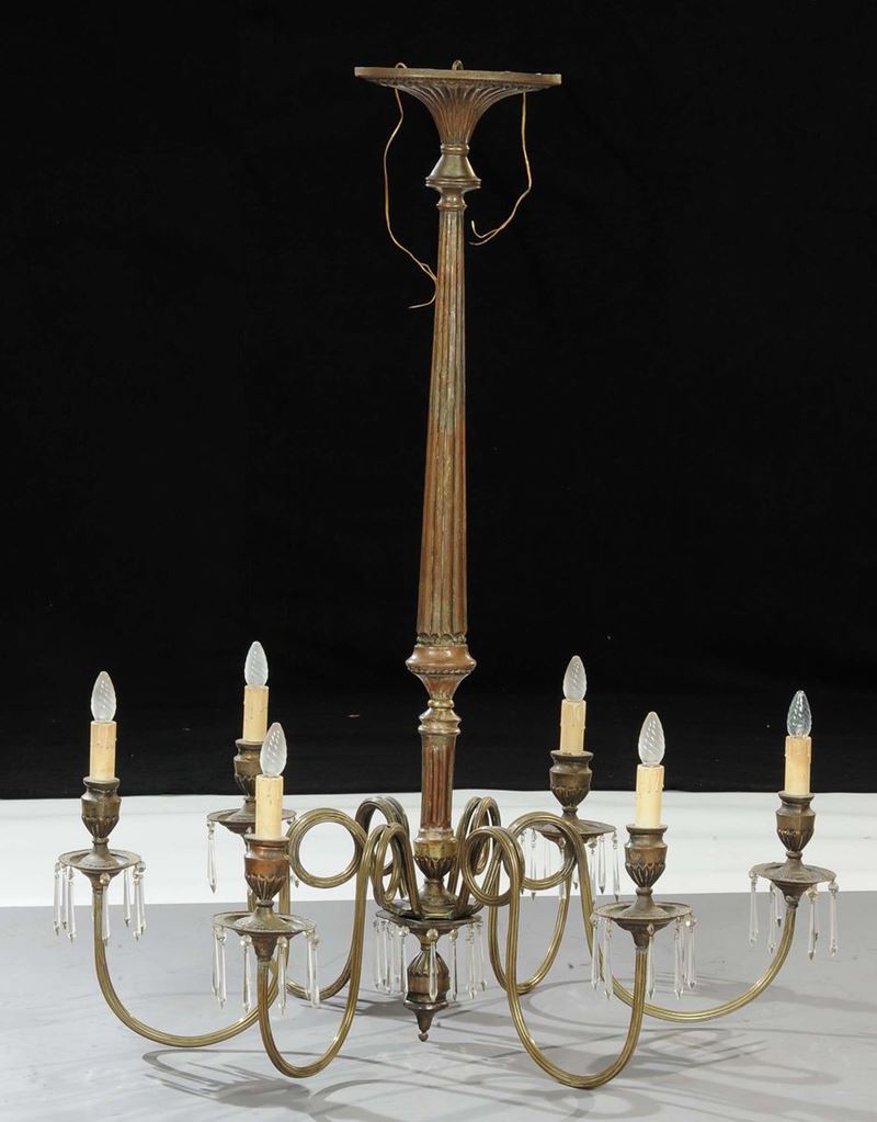 Lampadario in metallo a sei luci  - Asta Antiquariato e Dipinti Antichi - Cambi Casa d'Aste
