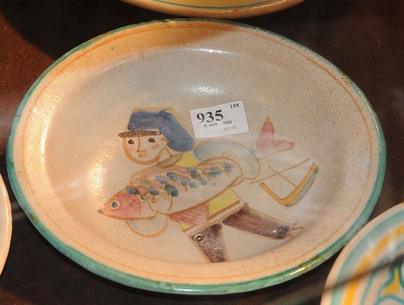 Gambone - Ceramiche Vietri Pescatore con pesce  - Auction Old Paintings and Furnitures - Cambi Casa d'Aste