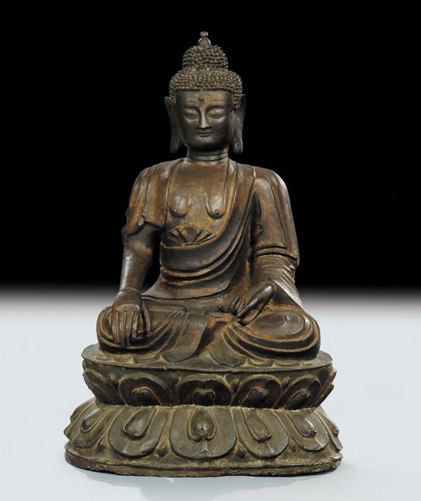 Buddha in bronzo brunito, Cina XVIII secolo