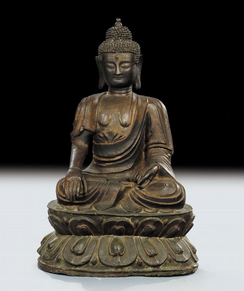 Buddha in bronzo brunito, Cina XVIII secolo  - Auction Oriental Art - Cambi Casa d'Aste