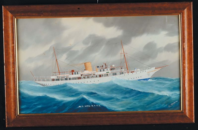 Luca Papaluca (1892-1934) Ritratto del motor Yacht Vita in navigazione  - Asta Arte Marinara e Strumenti Scientifici - Cambi Casa d'Aste