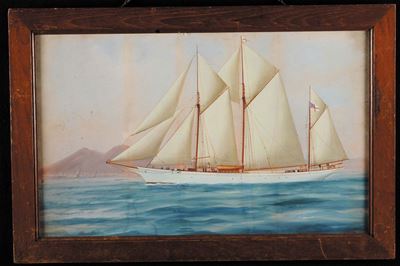Antonio De Simone (1851-1907)ritratto dello Yacht Fantome nella Baia di Napoli