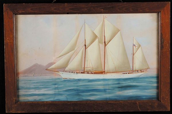 Antonio De Simone (1851-1907) Ritratto dello Yacht Fantome nella baia di Napoli