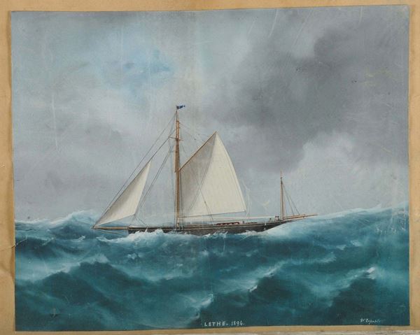 Vincenzo D'Esposito (1886-1946) Ritratto dello Yawl Lethe in mare calmo ed in mare in tempesta, 1894
