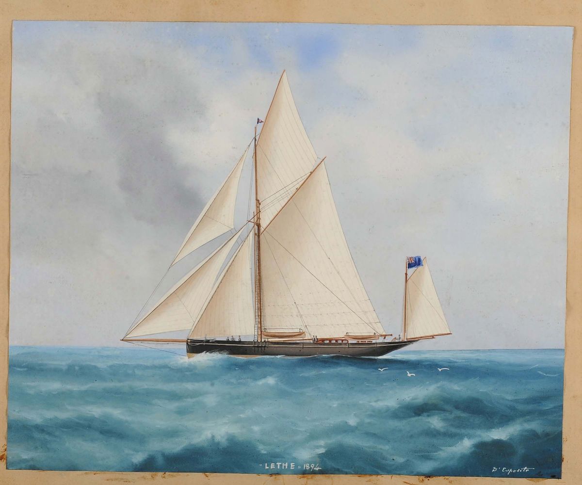 Vincenzo D'esposito (1886-1946)ritratto dello Yawl Lethe in Mare Calmo ed in Mare in Tempesta, 18...