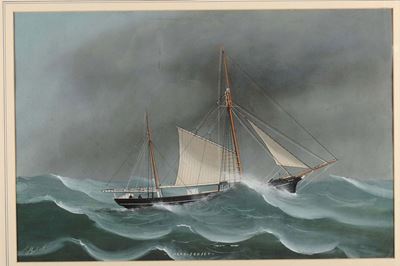 Luigi Roberto (1845-1910)ritratto del Jersey Ketch Hero Davanti a Genova e in Navigazione