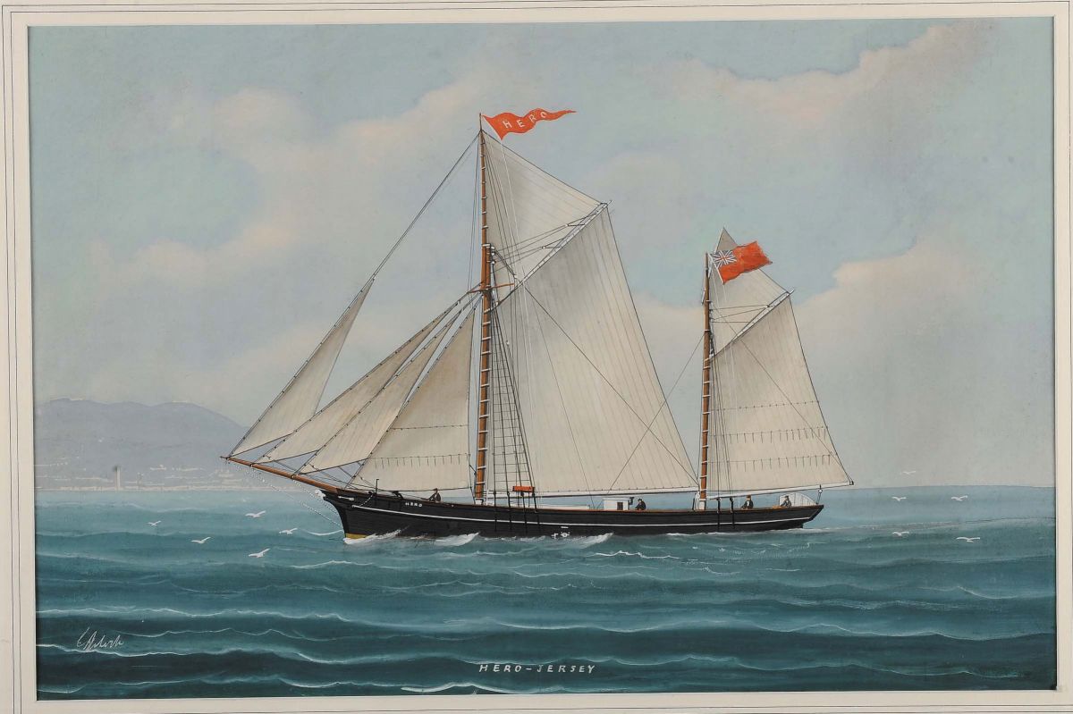 Luigi Roberto (1845-1910)ritratto del Jersey Ketch Hero Davanti a Genova e in Navigazione