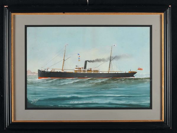 Luigi Roberto (1845-1910) Ritratto della Steam Ship Ortiga davanti al porto di Genova