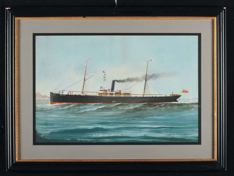 Luigi Roberto (1845-1910) Ritratto della Steam Ship Ortiga davanti al porto di Genova  - Auction Maritime Art and Scientific Instruments - Cambi Casa d'Aste