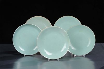 Cinque Piatti in Ceramica Verde, Cina Epoca Jin Qing