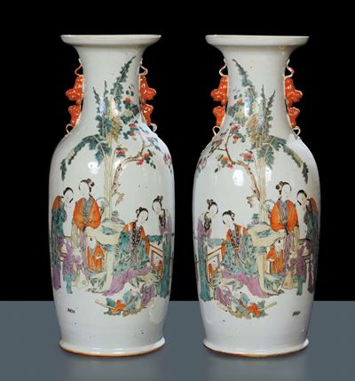 Coppia di Vasi a Pendant in Porcellana, Cina 1853