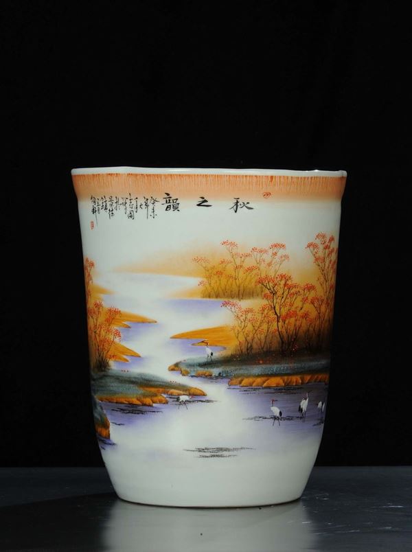 Vaso in porcellana, firmato Wong Si Guo