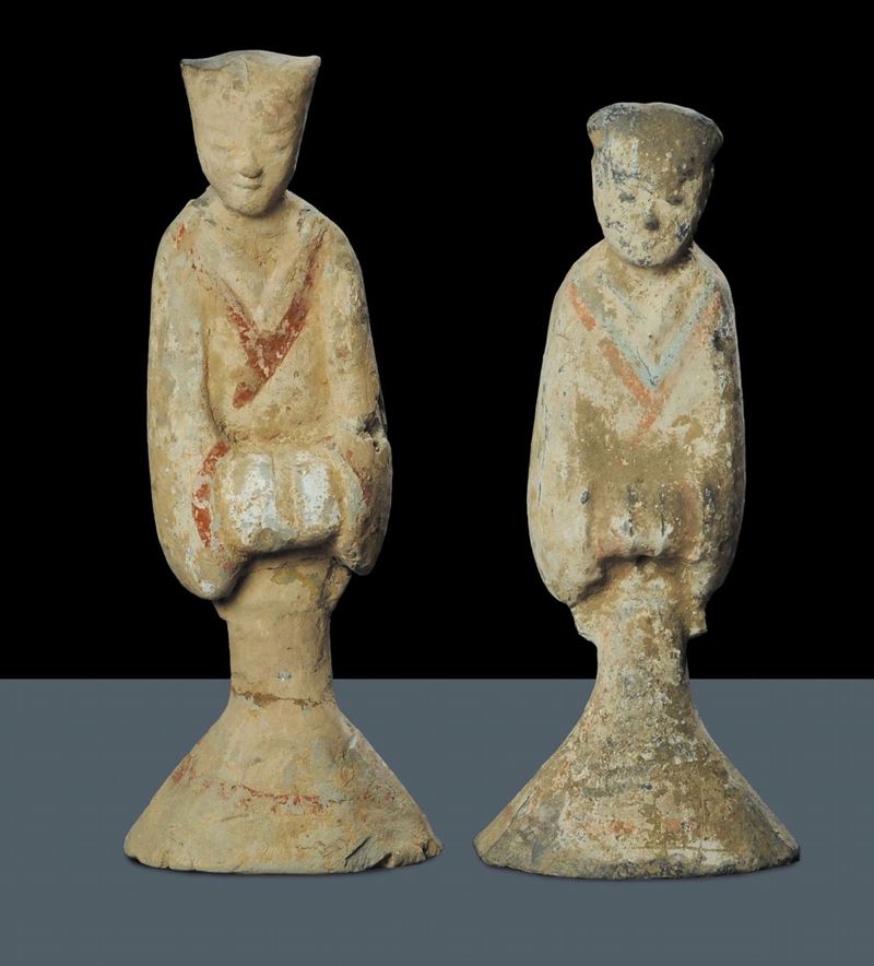 Lotto di due personaggi tombali di epoca Han (206 a.C-220 d.C)  - Asta Arte Orientale - Cambi Casa d'Aste