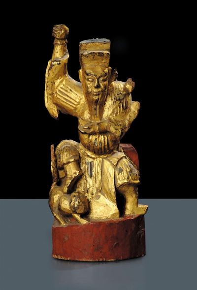 Statuetta Lignea con Doratura Raffigurante il Generale Zhao Gong, 1660 Circa