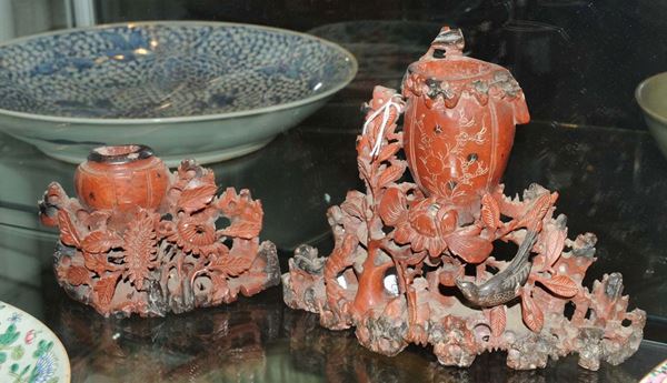 Due portaincenso in pietre dure, Cina XIX secolo