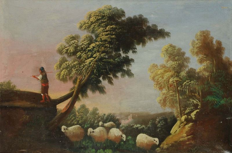 Anonimo del XX secolo Paesaggio campestre con pecore  - Auction Old Paintings and Furnitures - Cambi Casa d'Aste