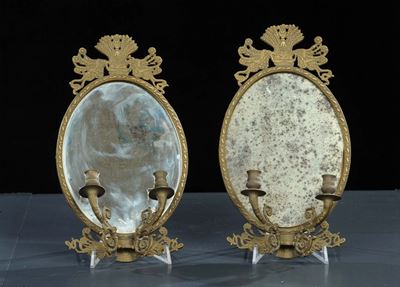 Coppia di Ventoline a Due Luci in Bronzo Dorato, Francia XIX Secolo