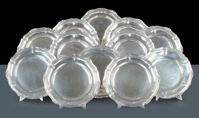 Dodici Piattini in Argento Stile Barocchetto, XX Secolo