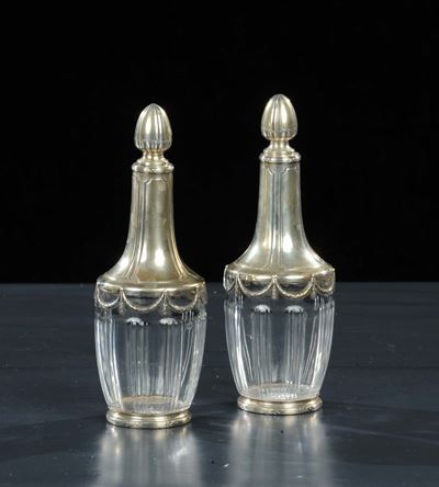 Coppia di Ampolle Stile Impero in Argento e Cristallo