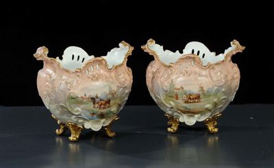 Coppia di Vasi in Ceramica Policroma