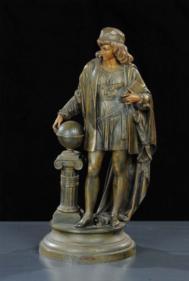 Statua in antimonio raffigurante Cristoforo Colombo  - Auction Old Paintings and Furnitures - Cambi Casa d'Aste