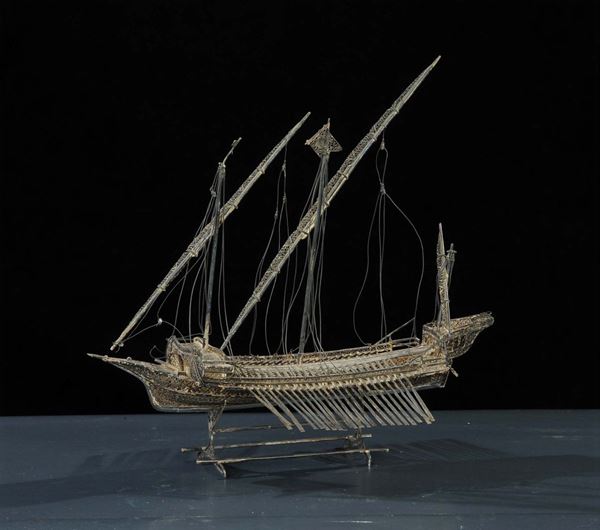 Modellino di sciabecco con remi fuoribordo, XX secolo