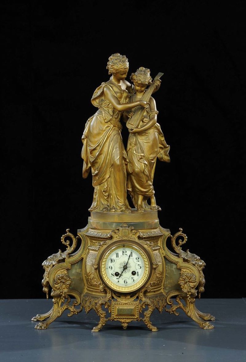 Orologio da tavolo in bronzo dorato, XIX secolo  - Auction Old Paintings and Furnitures - Cambi Casa d'Aste