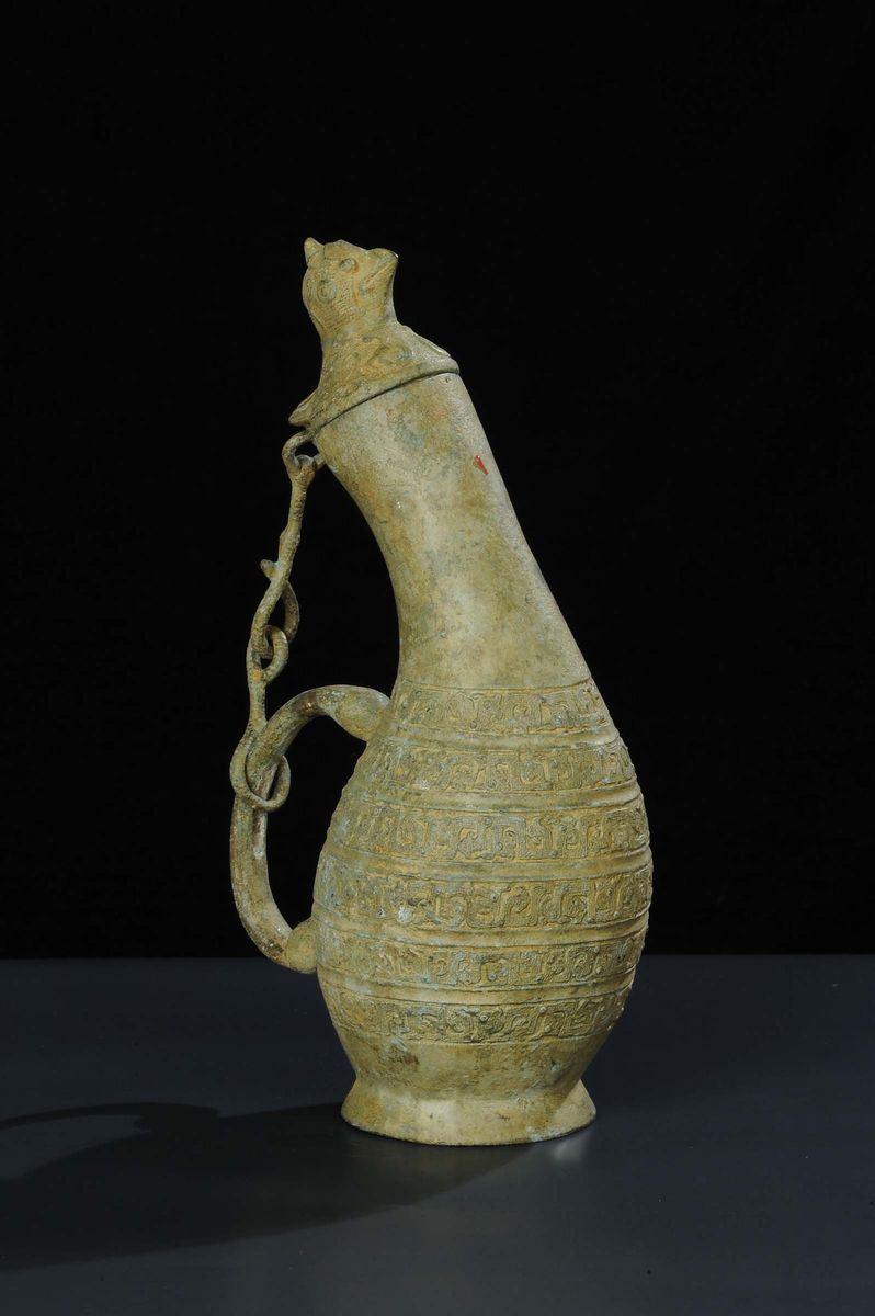 HU contenitore con coperchio a forma di uccello riferibile primo periodo Stati Combattenti  (475-221 a.C.)  - Asta Arte Orientale - Cambi Casa d'Aste