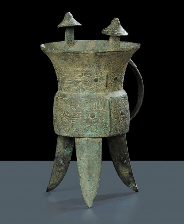 CHIA tripode per riscaldare il vino, riferibile epoca Shang (1765-1122 a.C.)